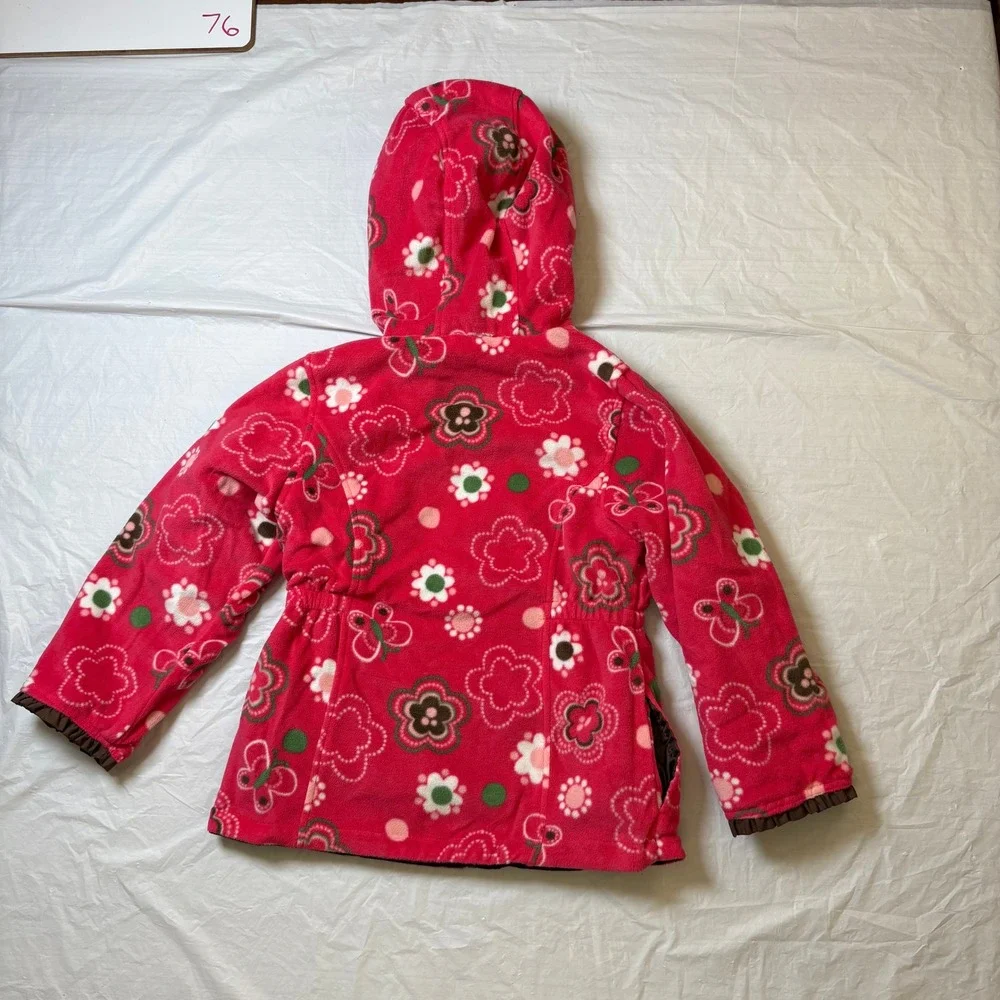 OshKosh B'gosh Girls Reversible Hooded‎ Jacket Brown/Pink Fleece Size 6X